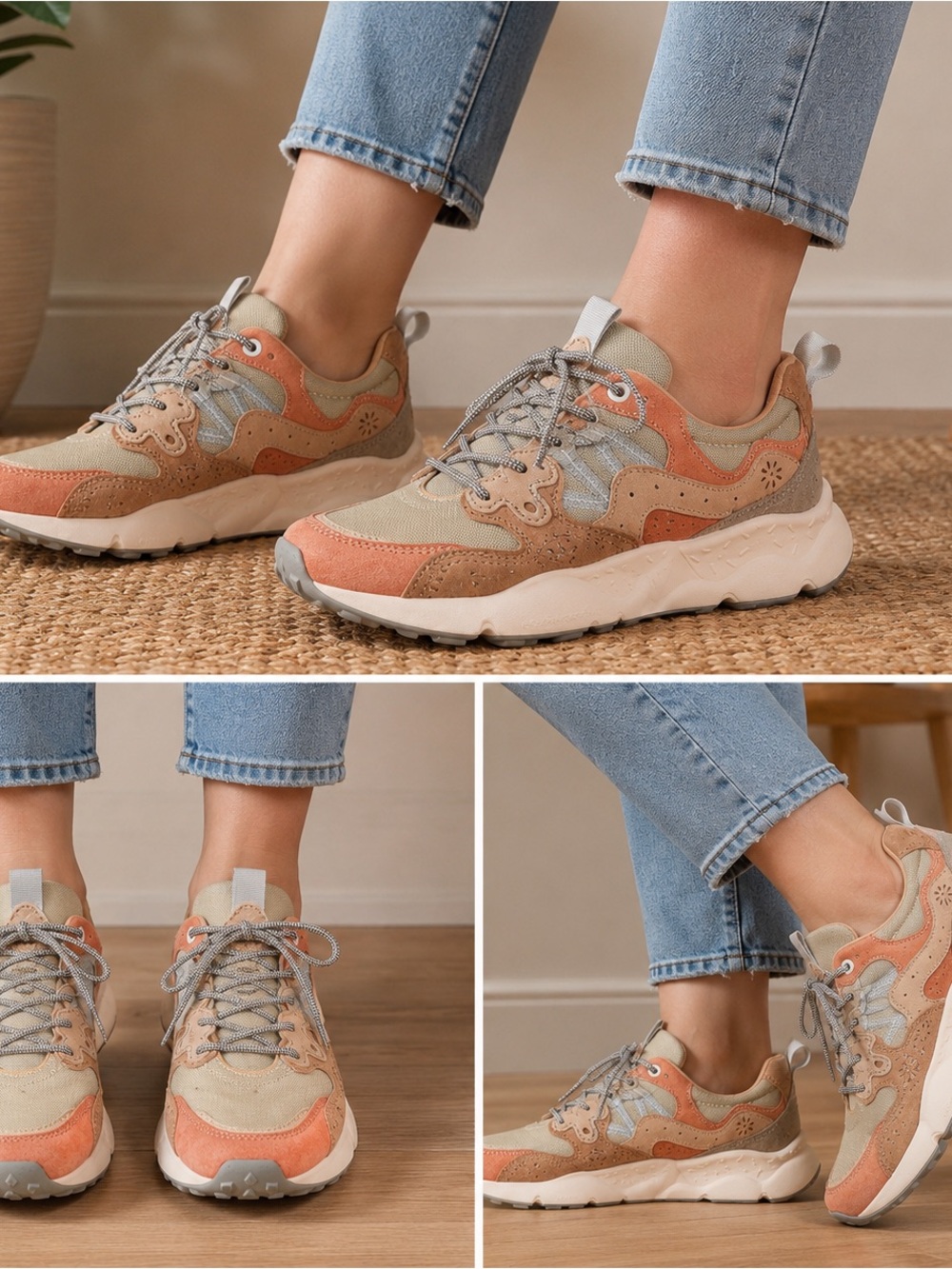 Flower Mountain FM63317 Women’s Size 8.5 Peach Beige Trail Sneakers EU 40